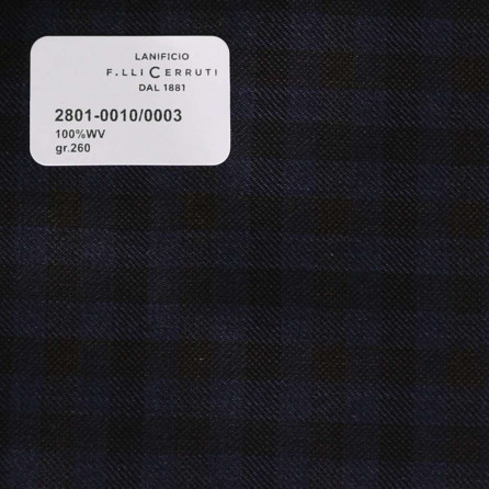 2801-0010/0003 Cerruti Lanificio - Vải Suit 100% Wool - Xanh Dương Caro Đen
